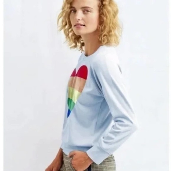 Sundry Crewneck 0 XS Rainbow Heart Long Sleeve Lightweight Pullover Top Pride - Picture 7 of 7